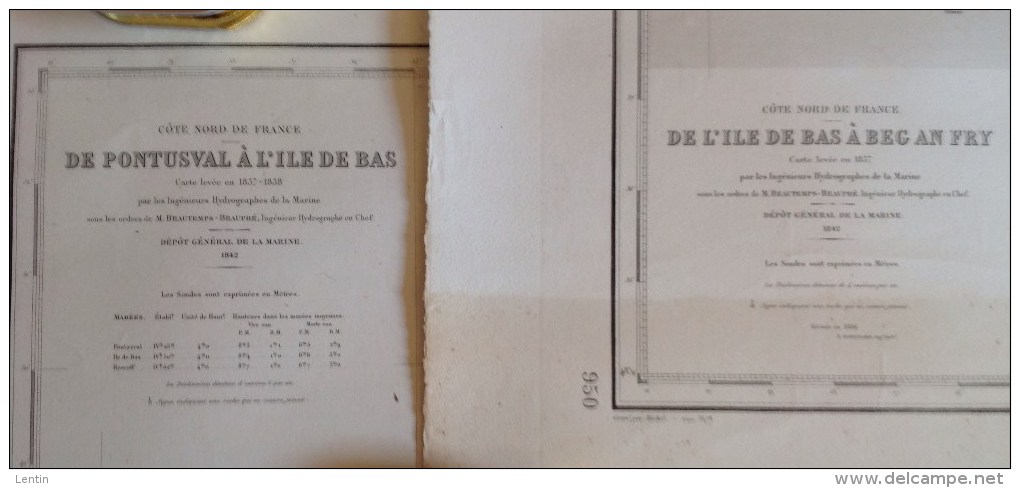 Lot De Cartes - De L´ile De Bas à Beg An Fug  + De Pontusval à L´ile De Bas - Levées En 1837 (dépot En 1842 ) - Nautical Charts