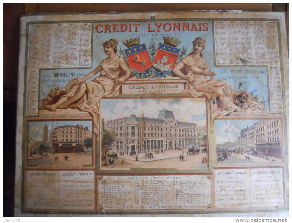 CALENDRIER CREDIT LYONNAIS PARIS CHROMO BANQUE 75 - Big : ...-1900