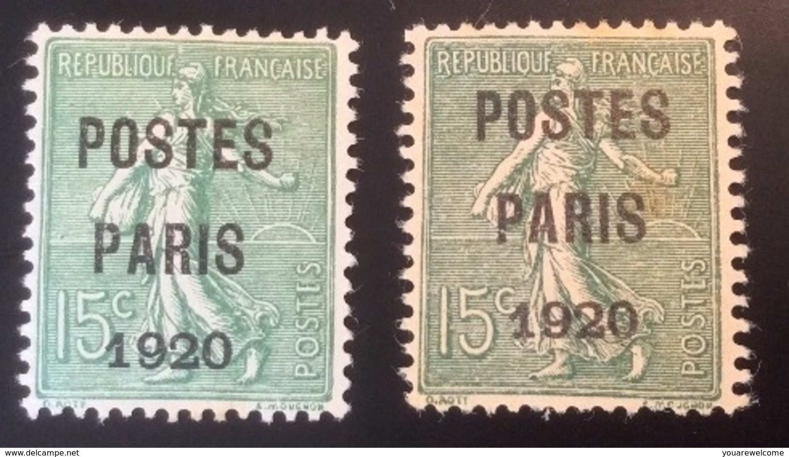 SIGNÉ SCHELLER: Préoblitéré 15c Semeuse Lignée "POSTES PARIS 1920" (*) B-TB, YV. 25 PAPIER GC + NORMAL (France) - 1893-1947