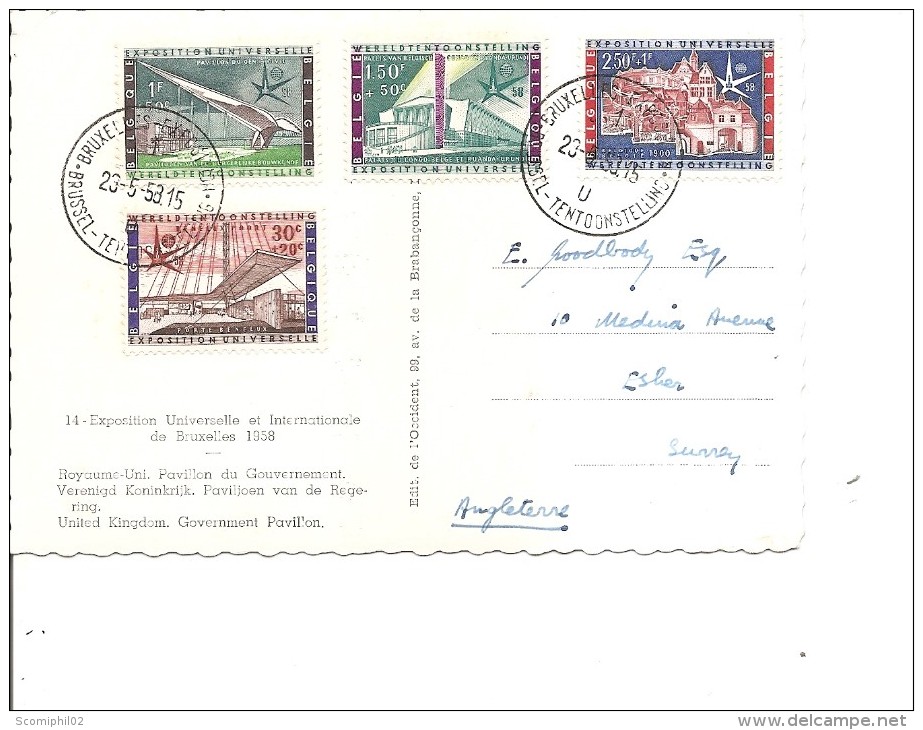 Exposition De Bruxelles-1958( CP De Belgique De 1958 Vers La Grande-Bretagne Avec Cachet De L'expo à Voir) - 1958 – Brüssel (Belgien)