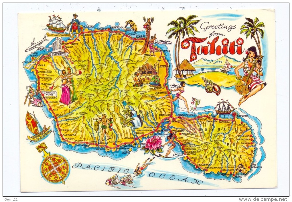 FRANZ. POLYNESIEN - TAHITI, Map - Französisch-Polynesien