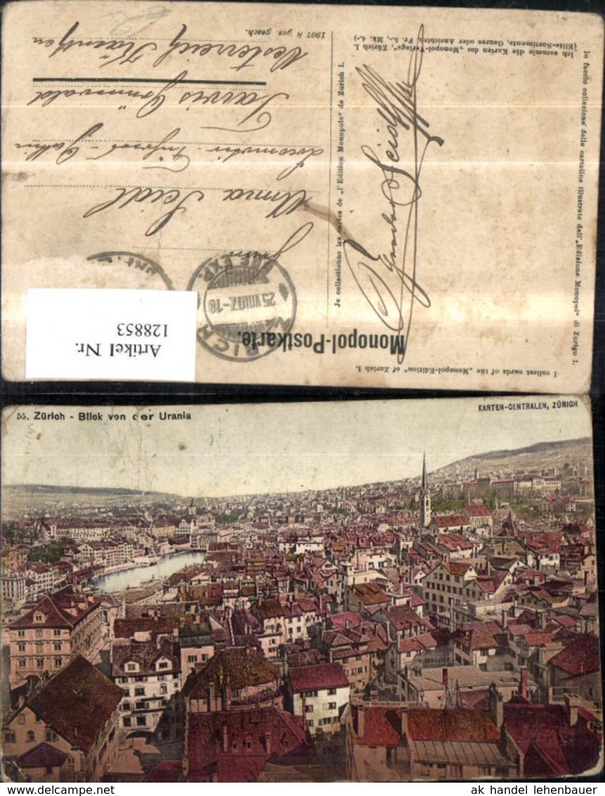 128853,Z&uuml;rich Blick V. D. Urania 1907 Kt. Z&uuml;rich - Autres & Non Classés