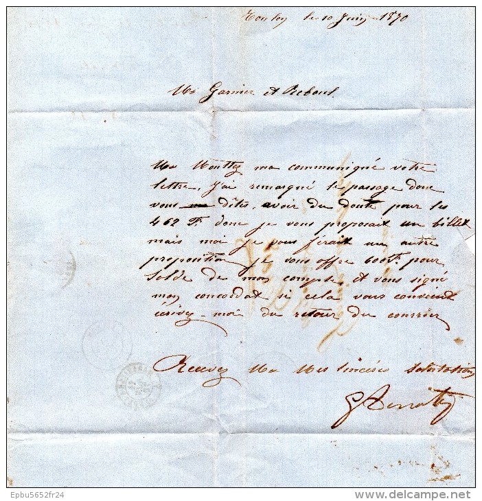 Lettre 1870  De Toulon/mer  à Crest  -Timbre Empire Français 20c -Tampons Toulon/mer ,Livron ,Marseille à Lyon Et Crest - 1849-1876: Période Classique