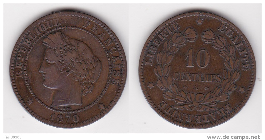 10 CENTIMES - CERES 1870 A En Bronze   (voir Scan) - 1870-1871 Gobierno De Defensa Nacional