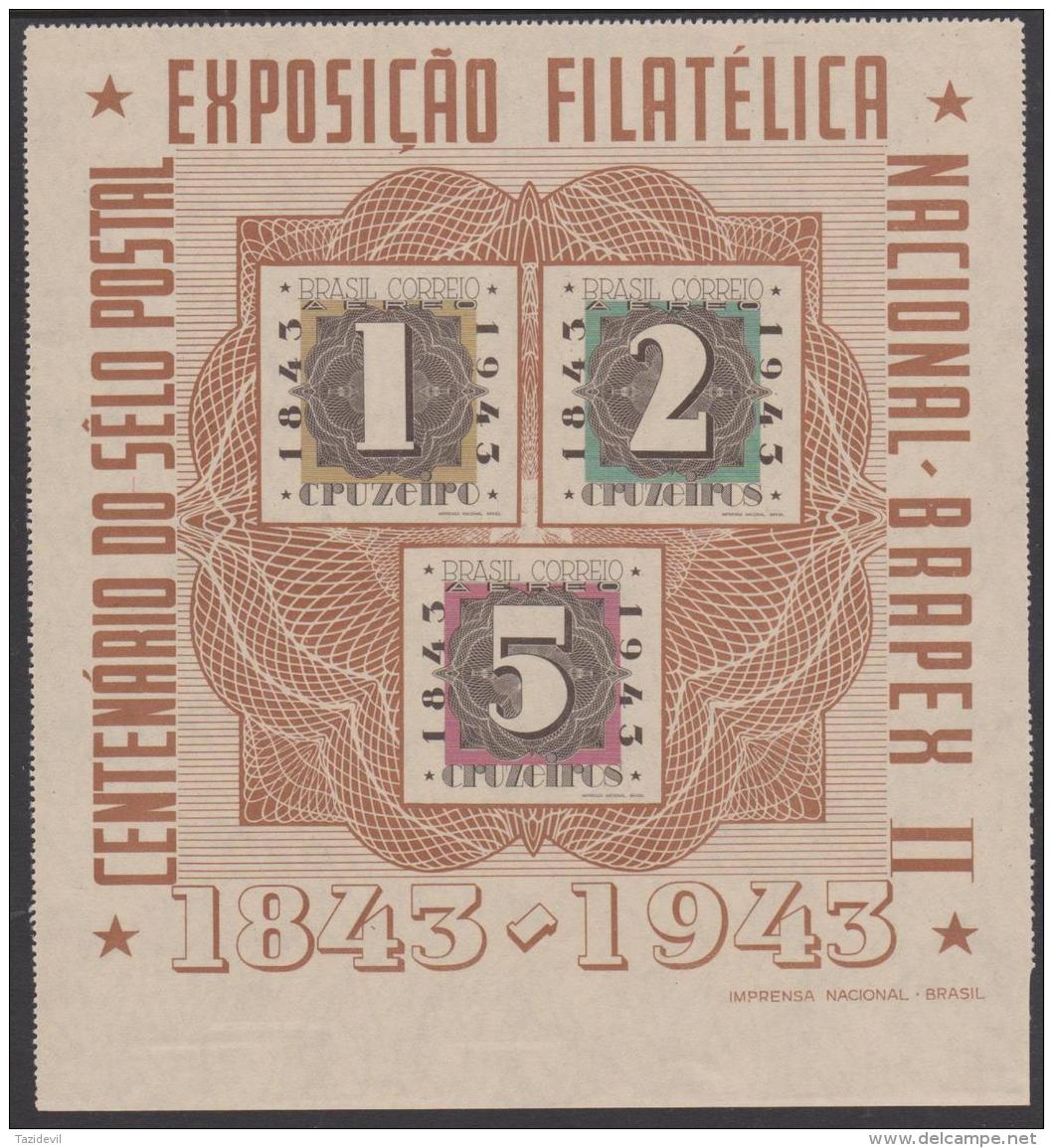 BRAZIL - 1943 Postage Stamp Centenary Souvenir Sheet. Scott C53. MNH ** - Blocs-feuillets