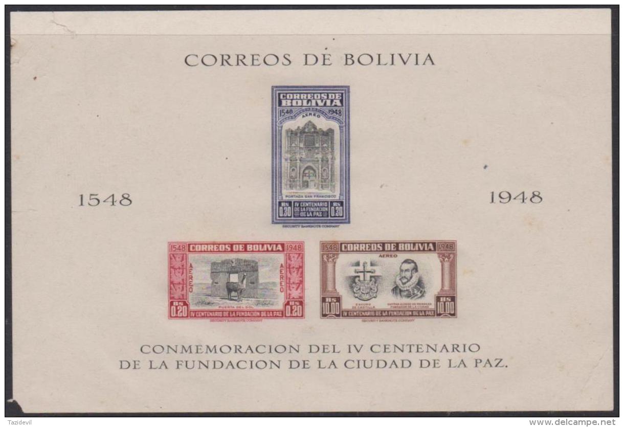 BOLIVIA - 1951 La Paz Souvenir Sheet. Damaged Corners. Scott C149b. Mint Hinged * - Bolivien