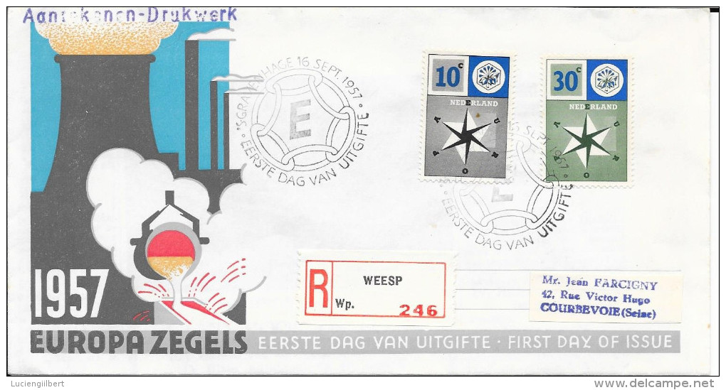 N° 678/679 EUROPA PAYS BAS  -  SUR LETTRE RECOMMANDEE  16.09.57 - FDC