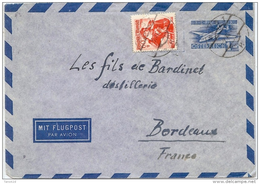 LPP6B-  AUTRICHE EP ENVELOPPE AVION WIEN / BORDEAUX 9/11/1949 - Andere & Zonder Classificatie