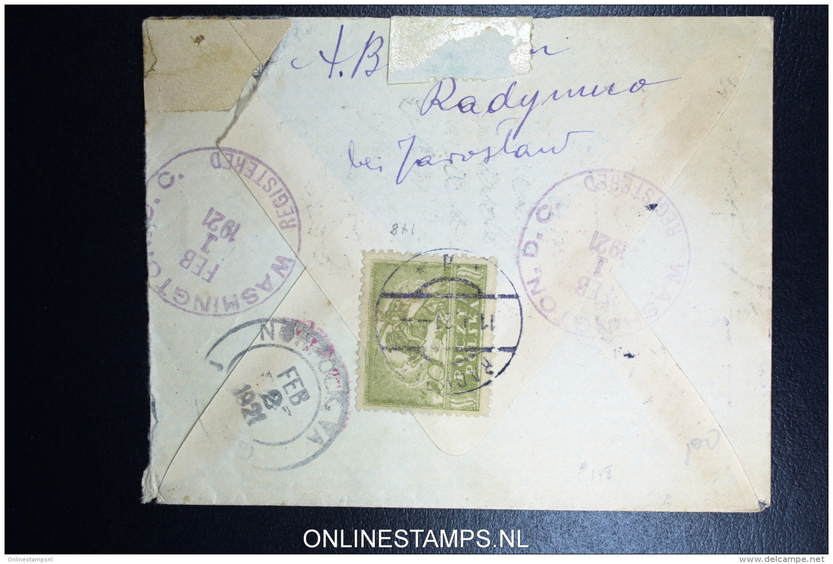 Poland Registered Cover 1921 Radymno To USA - Briefe U. Dokumente