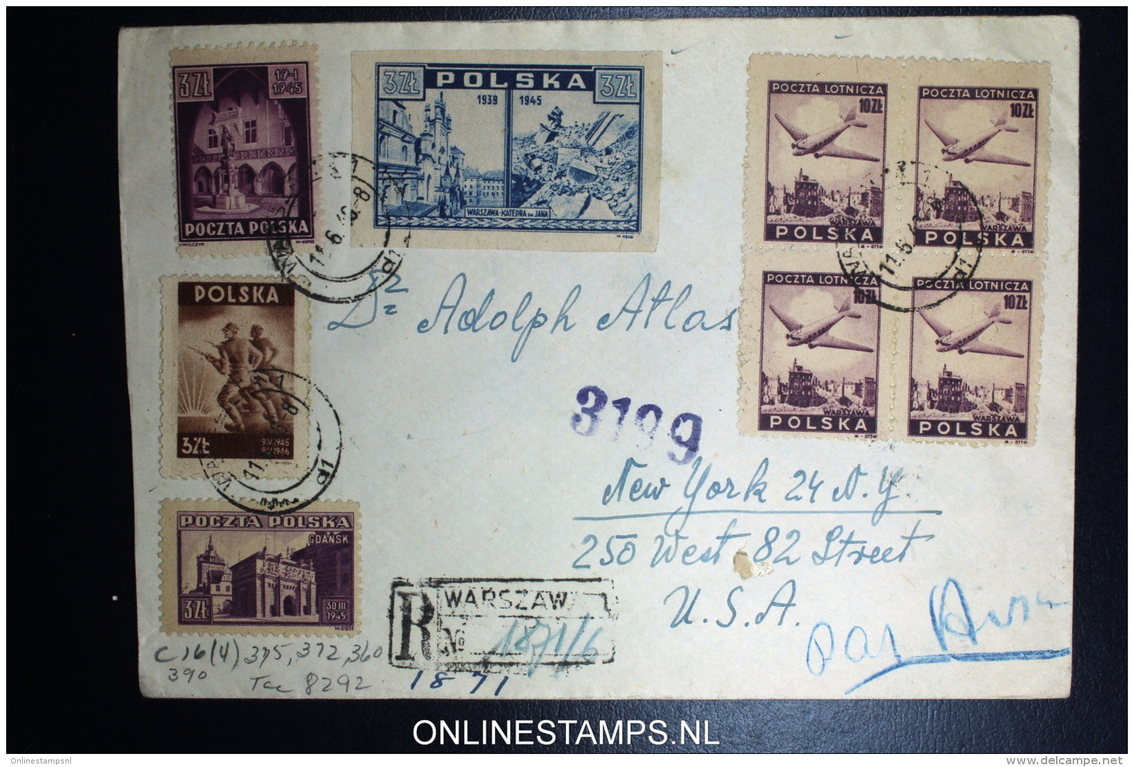 Poland Registered   Cover 1946 Warschau To New York Mixed Stamps - Briefe U. Dokumente