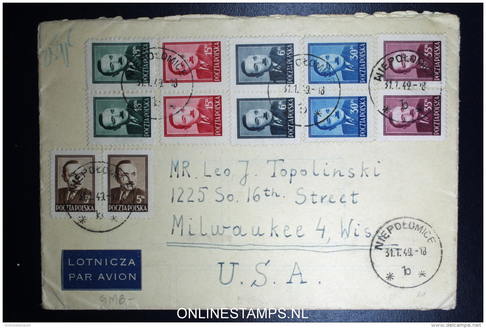Poland Registered   Cover 1949 Niepolumice  To  USA Mixed Stamps - Briefe U. Dokumente