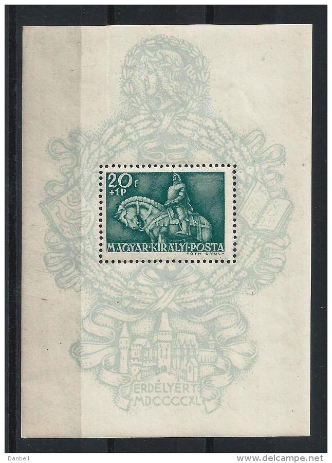 UNG01) UNGHERIA 1940-Re Matthias Souvenir Sheet  B122 MNH - Blocs-feuillets