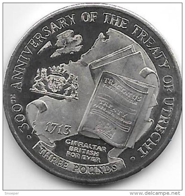 *gibraltar 3 Pounds   2013   300 Years Tready Of Utrecht - Gibraltar