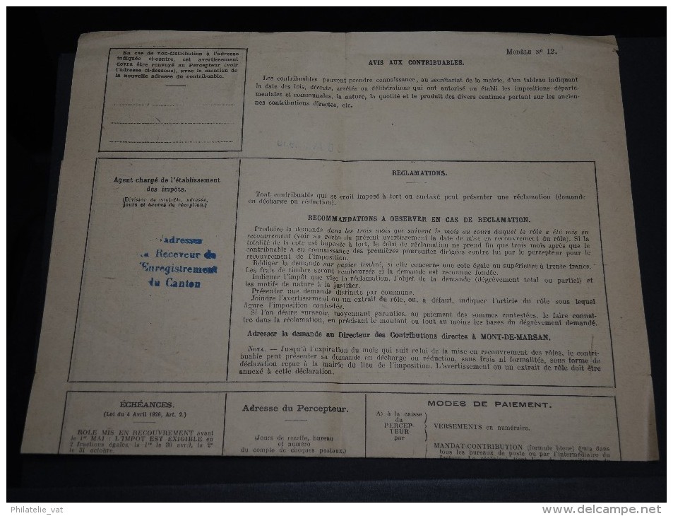 FRANCE – Type Blanc Sur Avertissement Des Contributions Directes - Détaillons Collection - A Voir - N° 17558 - 1900-29 Blanc