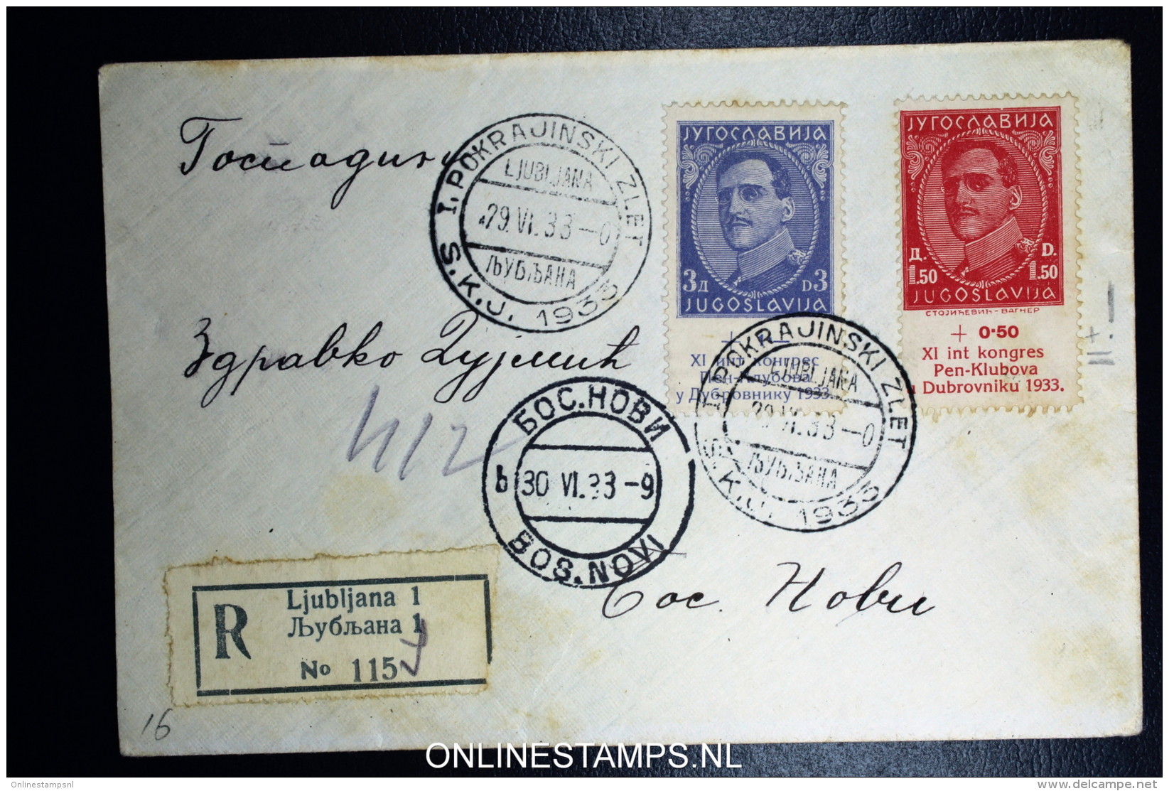 YUGOSLAVIA: Registered Cover Stamp  XI International Kongres Pen-Klubova Dubrovnik  Ljubjana To Bos Novi - Briefe U. Dokumente