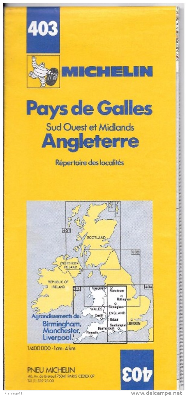 CARTE-ROUTIERE-MICHELIN-N °403-1984/85-6e EDITION-PAYS DE GALLES ANGLETERRE- 1 Pt Coupure A 1PLI 2Cm-RESTE TBE - Cartes Routières