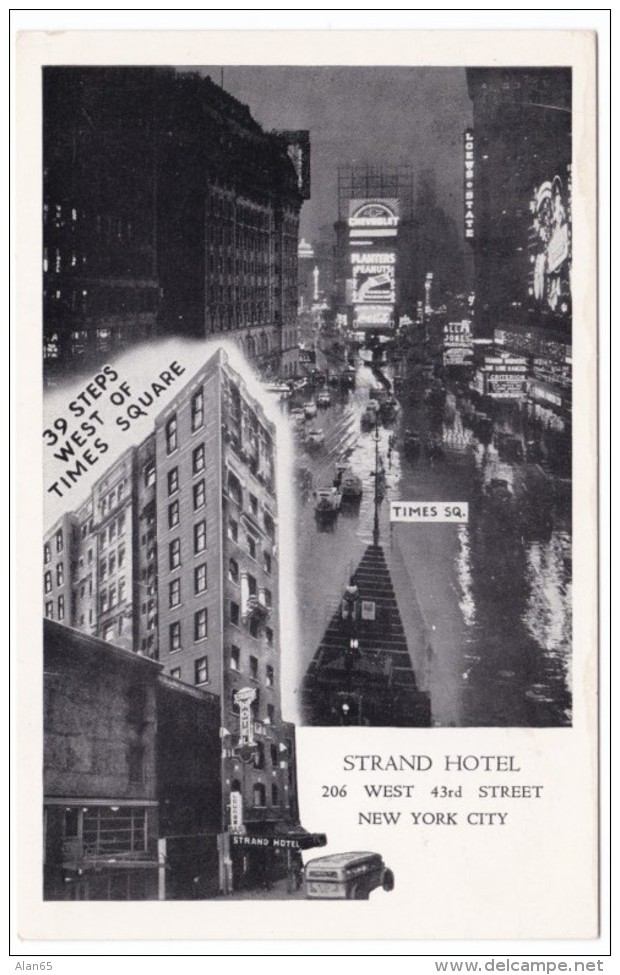 Strand Hotel Times Square 206 West 43rd Street, New York City Manhattan, C1930s Vintage Postcard - Time Square