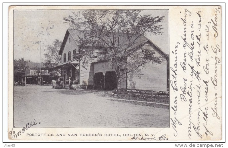 Urlton New York, Greene County DPO Closed Post Office Cancel, Post Office &amp; Van Hoeson's Hotel, C1900s Vintage Postc - Catskills