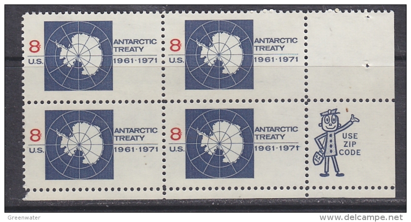 United States 1971 Antarctic Treaty 1v Bl Of 4 (+ ZIP Code)  ** Mnh  (31154B) - Antarctisch Verdrag