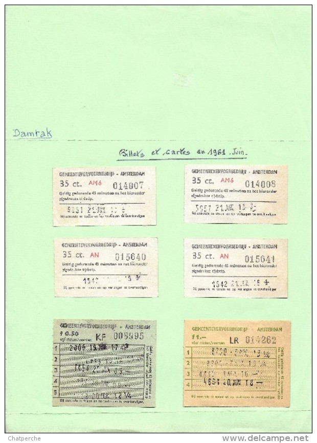 TICKETS BILLETS TRANSPORT BATEAU DAMRAK AMSTERDAM PAYS BAS 1961 - Europa