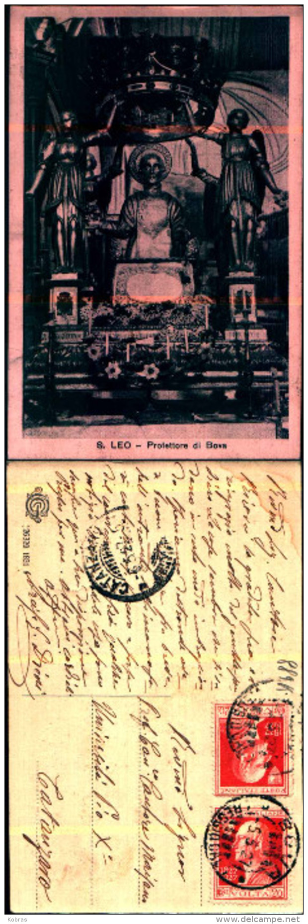 889k) Cartolina Di Bova-s. Leo Protettore Di Bova-viaggiata Con 2x20c. A. Volta Il 6-5-1922 - Altri & Non Classificati