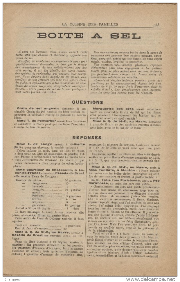 La Cuisine Des Familles, 1907-1908, 43 N°, Illustré, Menus Du Dimanche, Cosmopolite,, Boîte à Sel, Hygiène, Réception - 1900 - 1949
