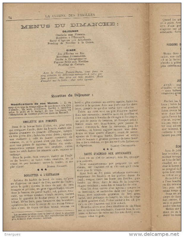 La Cuisine Des Familles, 1907-1908, 43 N°, Illustré, Menus Du Dimanche, Cosmopolite,, Boîte à Sel, Hygiène, Réception - 1900 - 1949