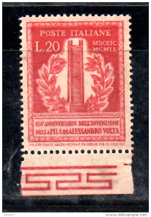 2ENGA2 - REPUBBLICA 1949 , N. 611 *** MNH  . Volta . Filigrana NORMALE : POSIZIONE NON INDIVIDUABILE . Dent  14 1/4 RAY - Varietà E Curiosità