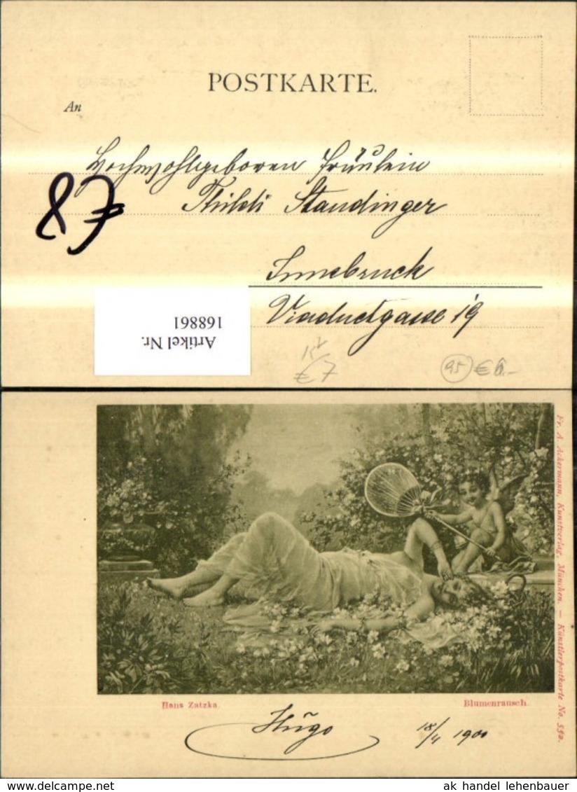 168861,Hans Zatzka Blumenrausch Frau A. Wiese Amor Engel M. F&auml;cher Blumen Pub Ackerma - Zatzka
