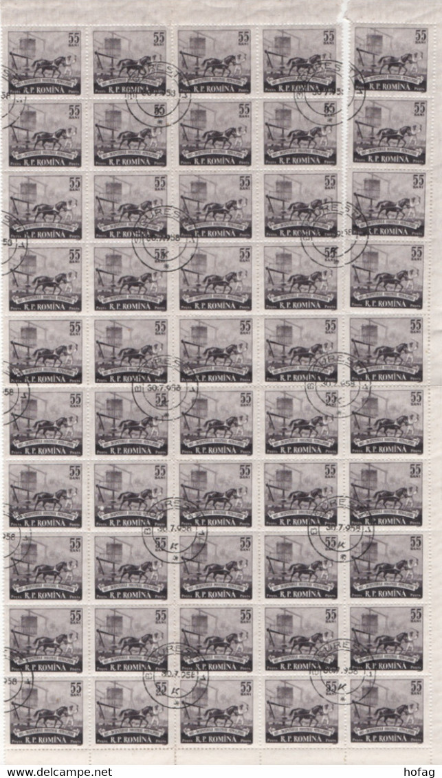 Rumänien 1957 MiNr.: 1673 PetroleumTeilbogen 50x55 Bani, Romania Used Part Sheet - Oblitérés