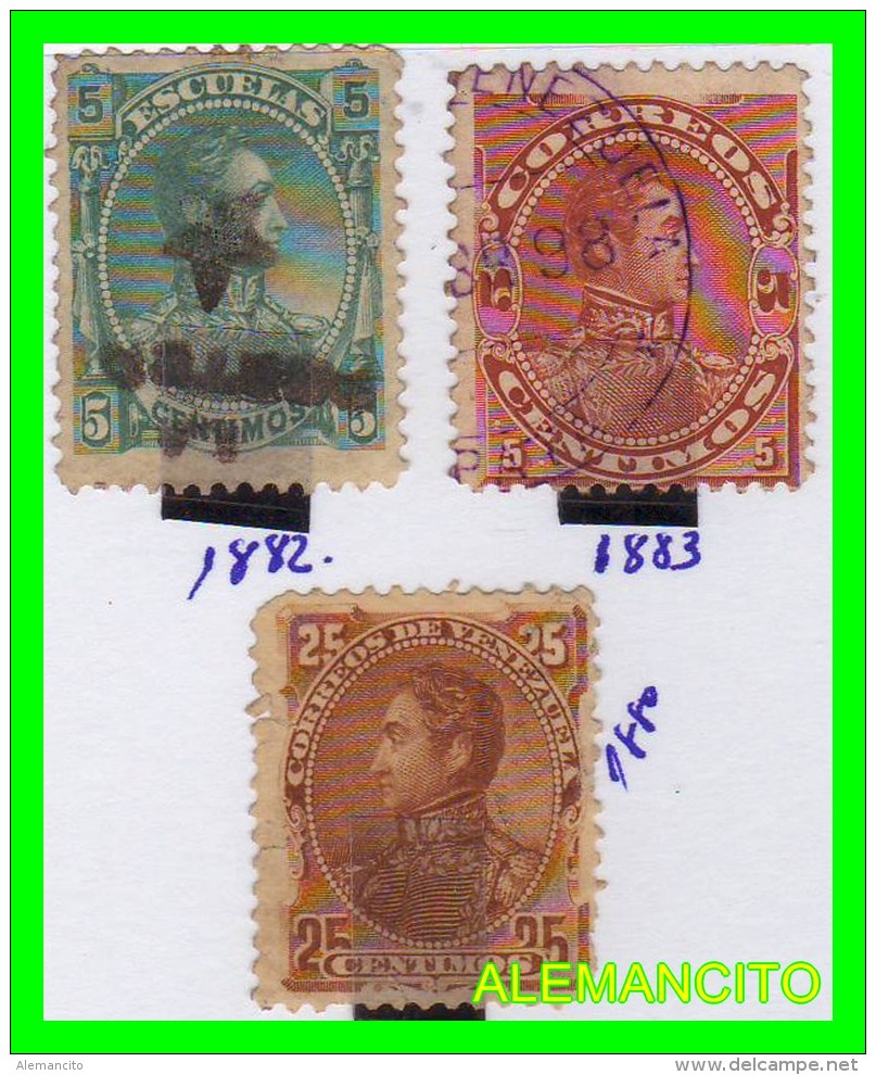 VENEZUELA - (AMERICA )  3 SELLOS  SIMON BOLIVAR  AÑO 1880-83 - Venezuela