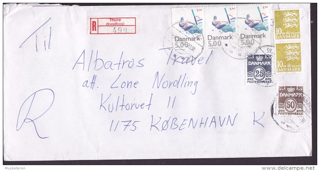 Denmark Registered Einschreiben Label THURØ (Svendborg) 1995 Cover Brief 3-Stripe Sport Sailing - Briefe U. Dokumente