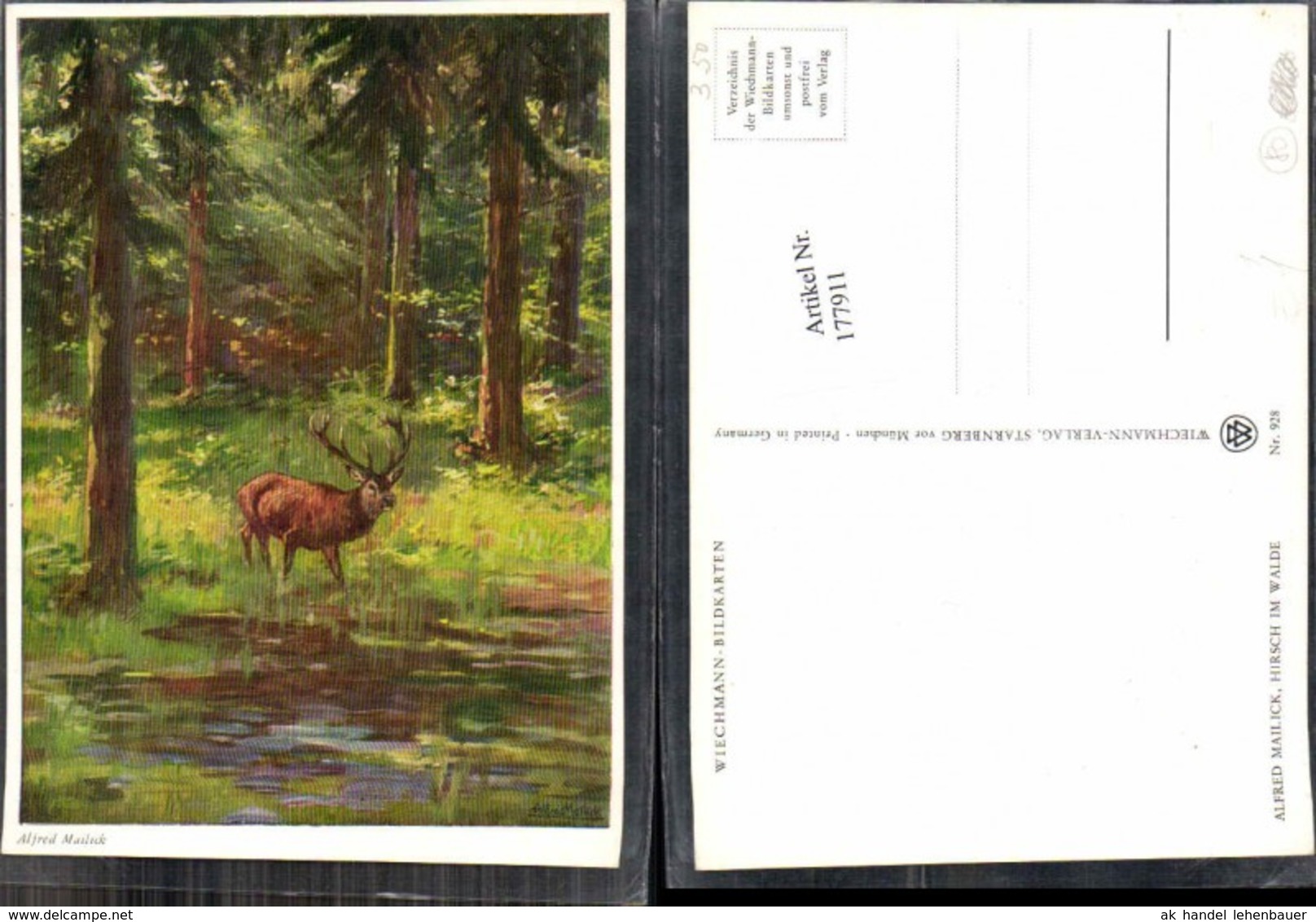 177911,K&uuml;nstler AK Alfred Mailick Jagd Hirsch Wild Wald - Mailick, Alfred