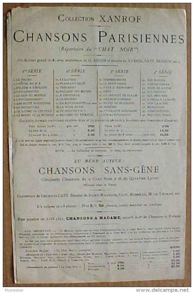 EO 1890 Partition REPERTOIRE DU CHAT NOIR , Chansons Parisiennes, FEMME NUE  SIRENE, SHEET MUSIC , MERMAID