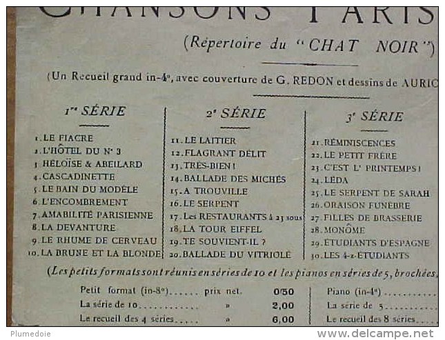 EO 1890 Partition REPERTOIRE DU CHAT NOIR , Chansons Parisiennes, FEMME NUE  SIRENE, SHEET MUSIC , MERMAID