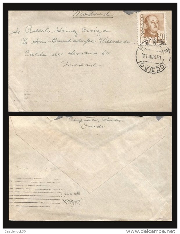 B)1951 SPAIN, PRESIDENT, MILITARY, DICTATOR,  GENERAL FRANCO, SC A194, CIRCULATED COVER FROM OVIEDO TO MADRID, XF - Unused Stamps