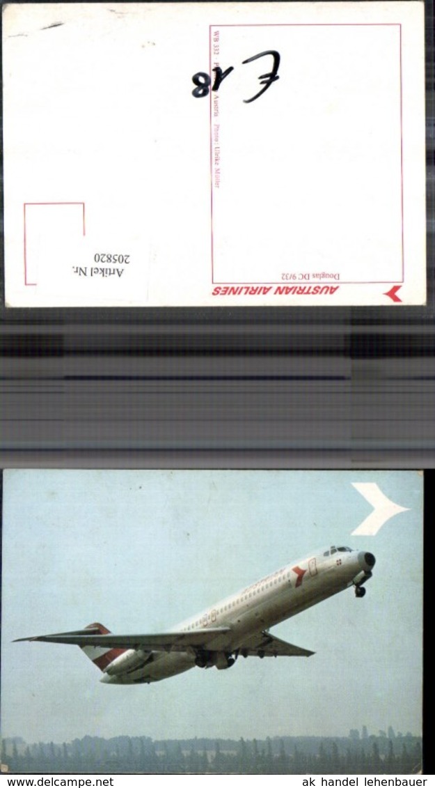 205820,Flugzeug Austrian Airlines Douglas DC 9/32 Unterseite - 1946-....: Moderne