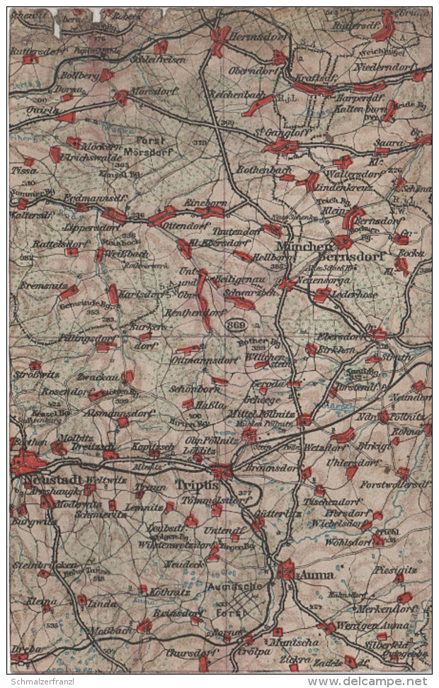 Wona Karte Blatt 869 Neustadt Orla Triptis Münchenbernsdorf Hermsdorf Auma Lippersdorf Kraftsdorf Pöllnitz Mossbach - Triptis