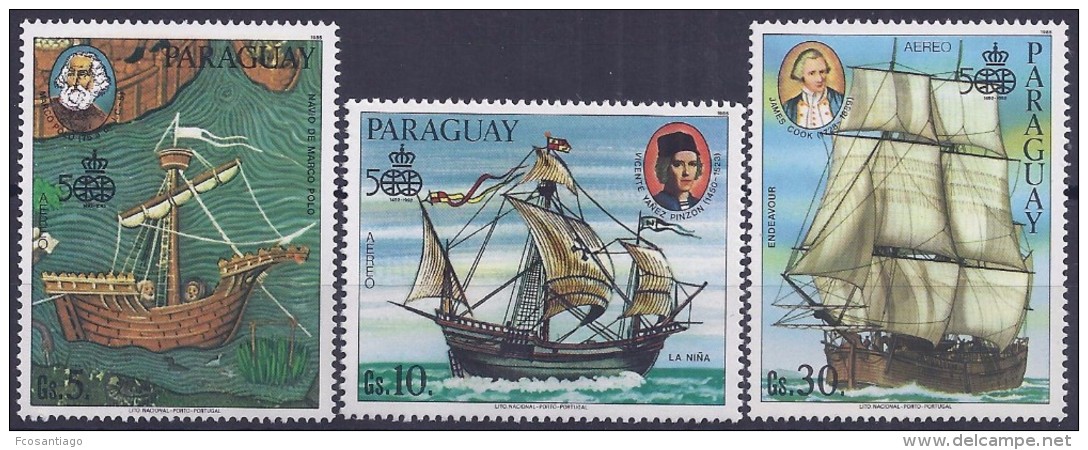 500 AÑOS DESCUBRIMIENTO DE AMÉRICA  -PARAGUAY 1985 - Yver T#Av995/97 ** - Cristoforo Colombo