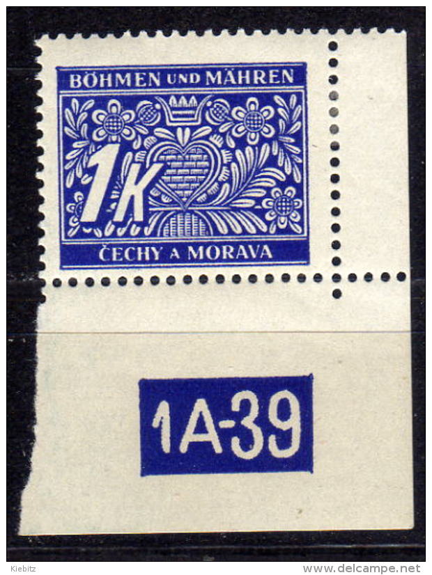 BÖHMEN & MÄHREN Porto 1939 - MiNr: 9 Plattennummer * / MLH - Ungebraucht