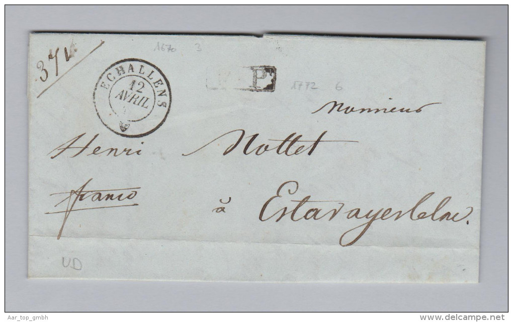 Heimat Schweiz VD ECHALLENS 1845-04-12 Brief Nach Estavayer Le Lac - 1843-1852 Federal & Cantonal Stamps