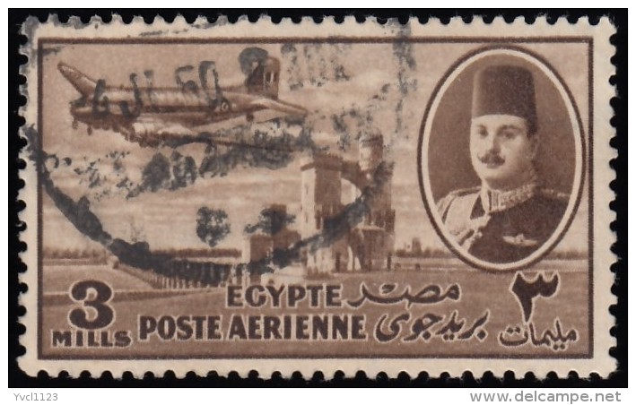 EGYPT - Scott #C40 King Farouk, Delta Dam &amp; DC-3 Plane / Used Stamp - Posta Aerea