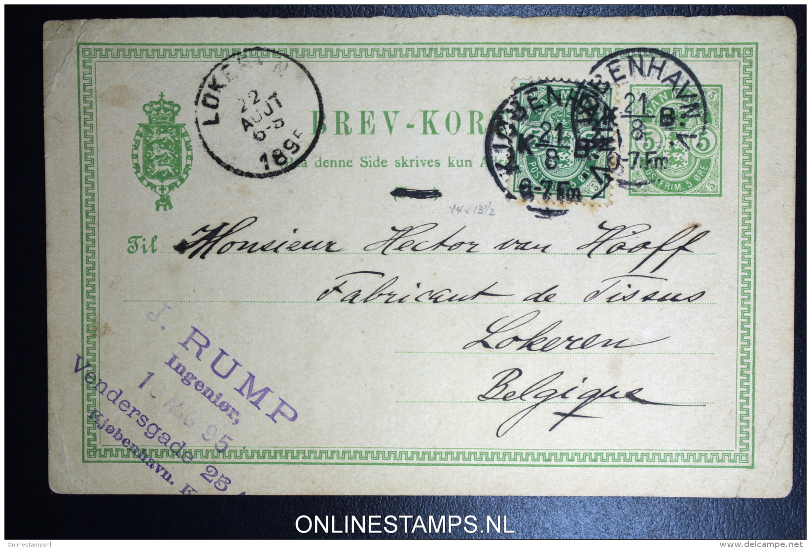 Denmark Postcard 1895 Uprated  Facit 53  Copenhagen To Lokeren Belgium. - Entiers Postaux