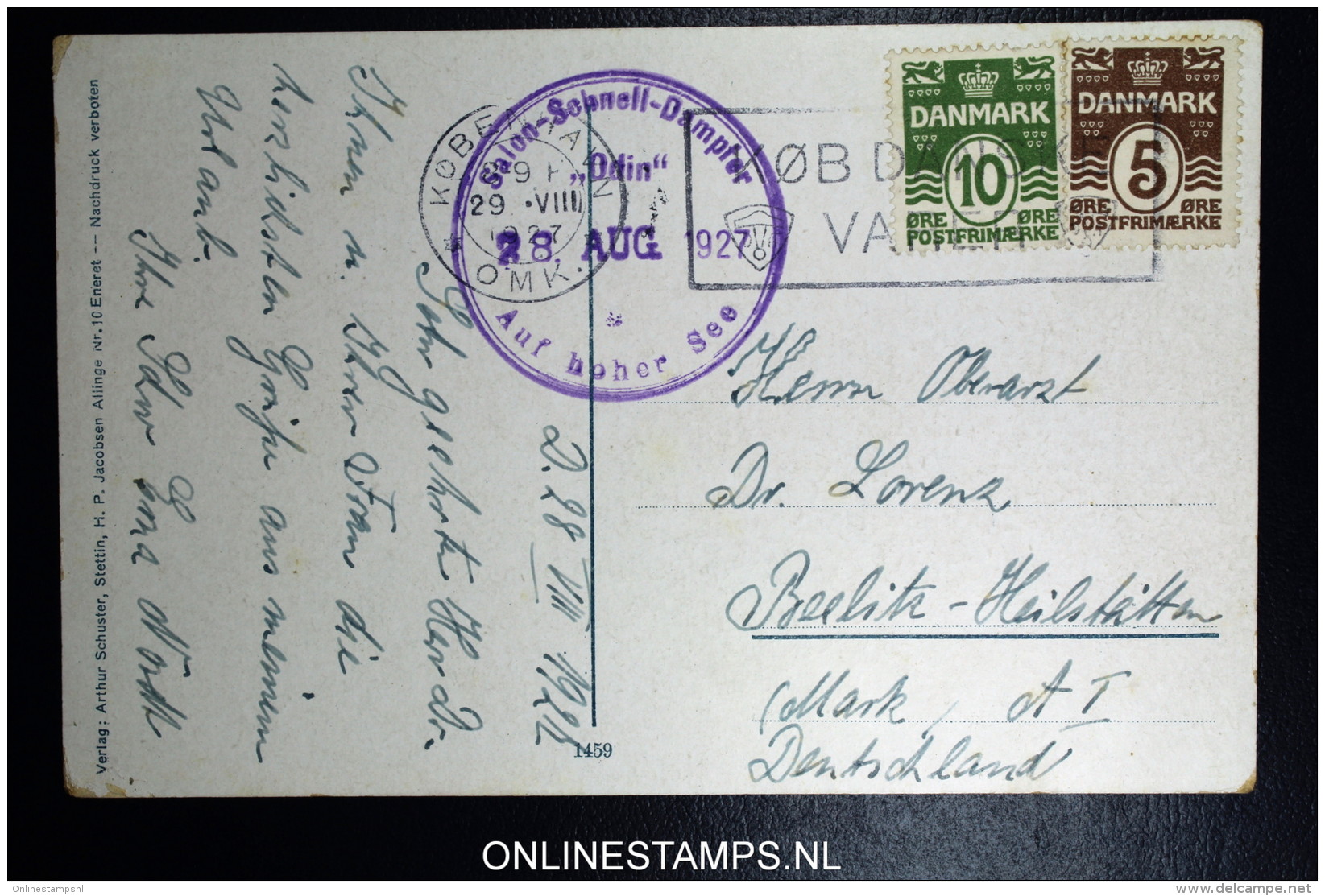 Denmark  Fa 90 + 95 On Postcard Salon-Schnell Dampfer To Germany 1927 - Covers & Documents