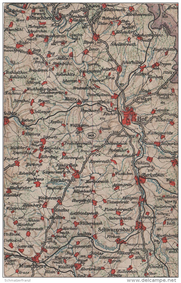 Wona Karte Blatt 968 Hof Oberkotzau Schwarzenbach Münchberg Hirschberg Ködlitz Selbitz Feilitzsch Konradsreuth Seulbitz - Helmbrechts