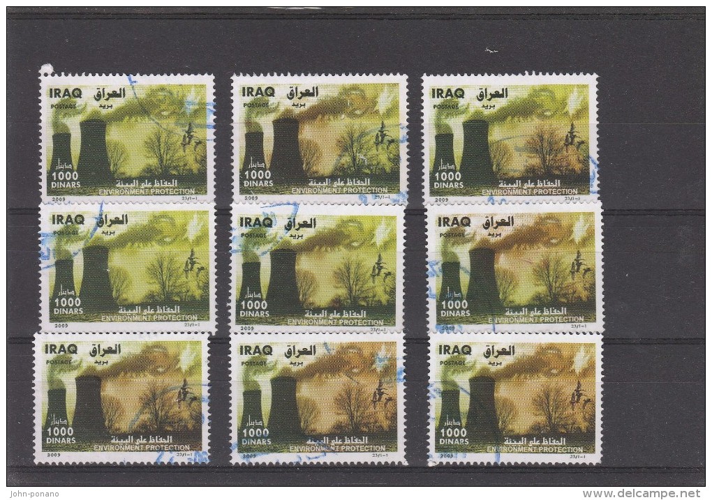 V] 9 Timbres Oblitérés 9 Cancelled Stamps Irak Iraq Environment Protection De L'environnement Differents Tons - Iraq