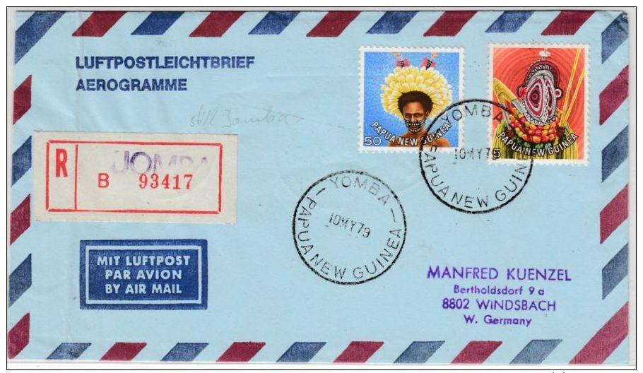 Papua New Guinea - Yomba 1979, Einschreibe-Aerogramme N. Deutschland - Papouasie-Nouvelle-Guinée