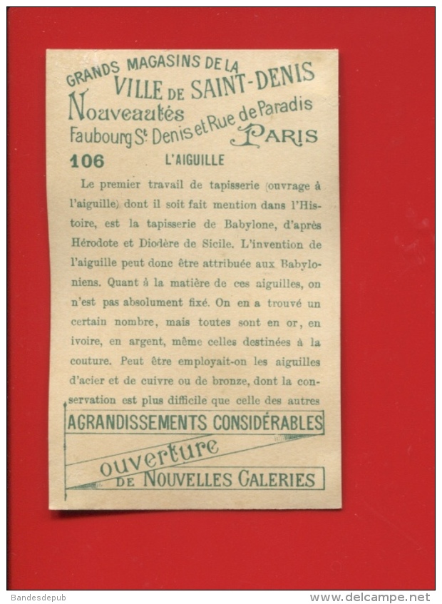 Paris Grands Magasins De La Ville Saint Denis Chromo Didactique Aiguille Babylone Sicile Or Ivoire Argent Tapisserie - Other & Unclassified