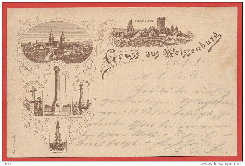 67 - GRUSS Aus  WEISSENBURG - WISSEMBOURG - Litho Précurseur 1895 - Vorläufer - Monuments Guerre 1870 - 3 Scans - Wissembourg