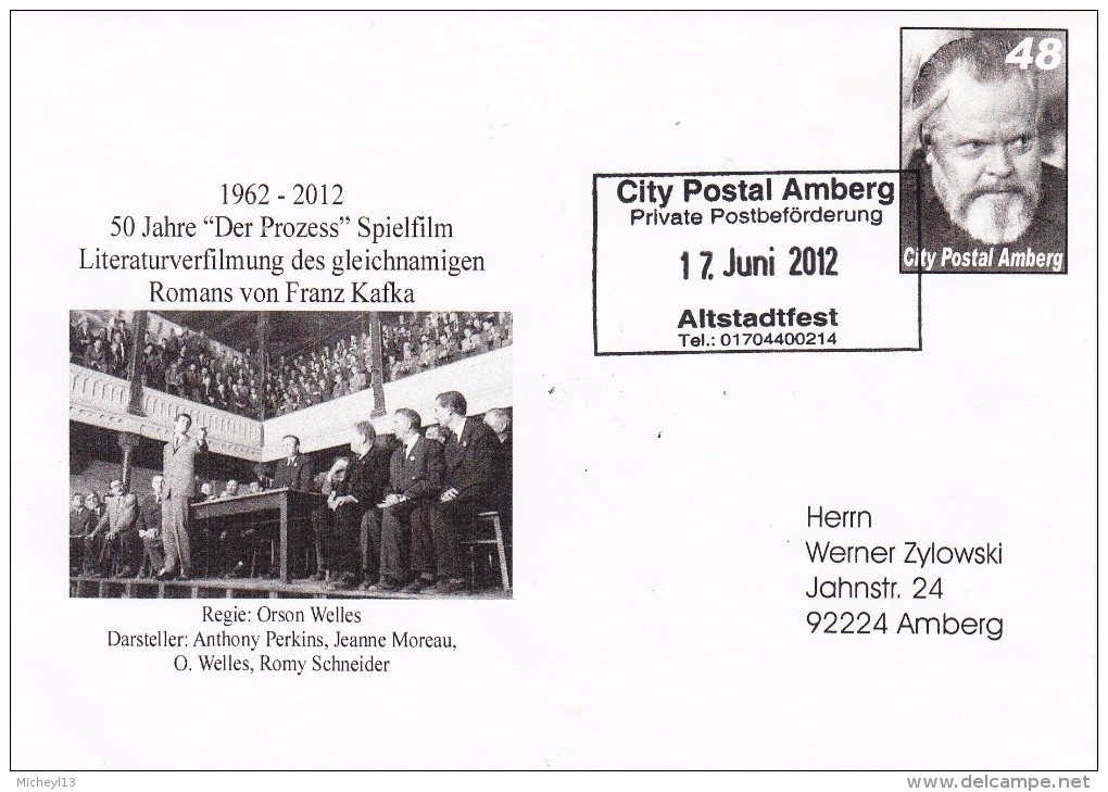 ALLEMAGNe--Cachet Poste Privée-city Postal Amberg-12/6/2012- Avec TP Orson Welles - Kino